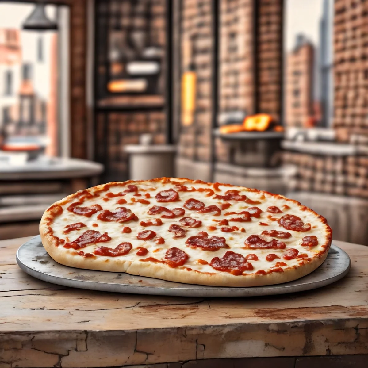 Una porción flexible de pizza estilo Nueva York