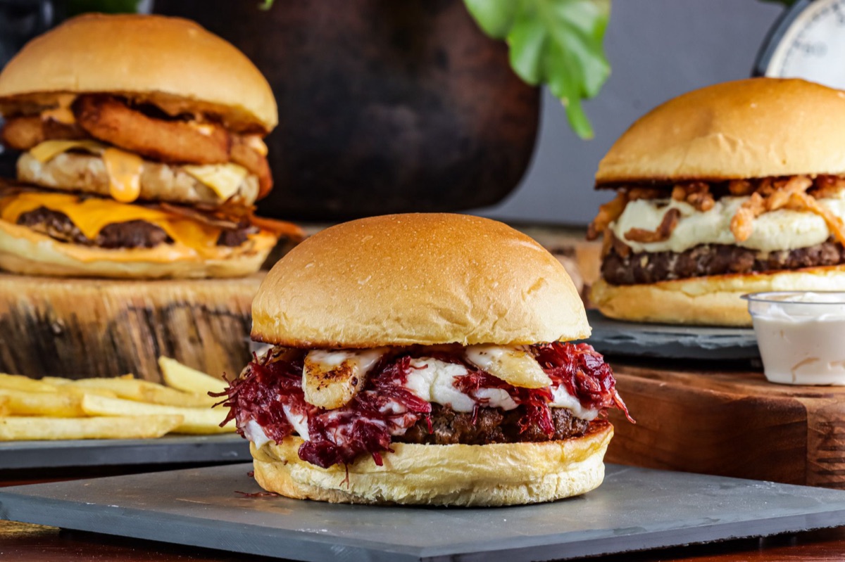 custom burger toppings arrangement